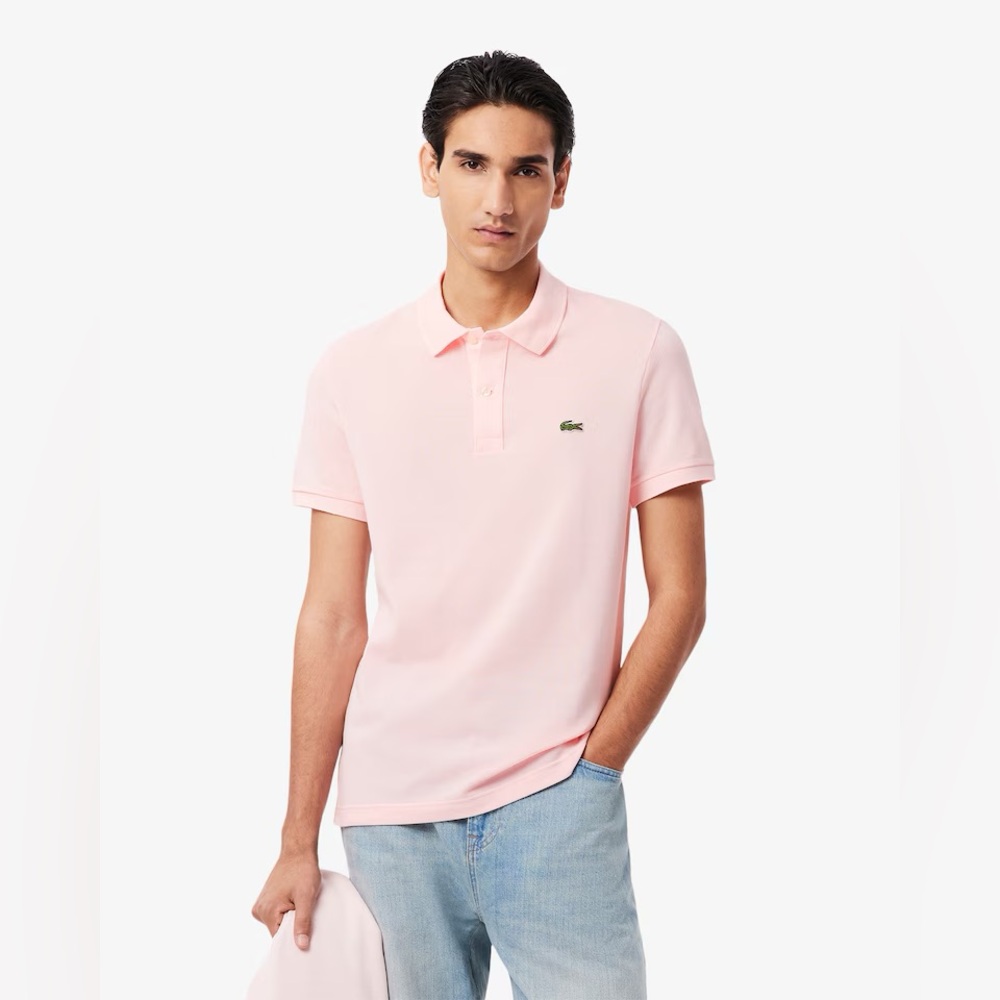 Lacoste mens 6 XL light pink solid pique cotton mesh polo shirt EUC
